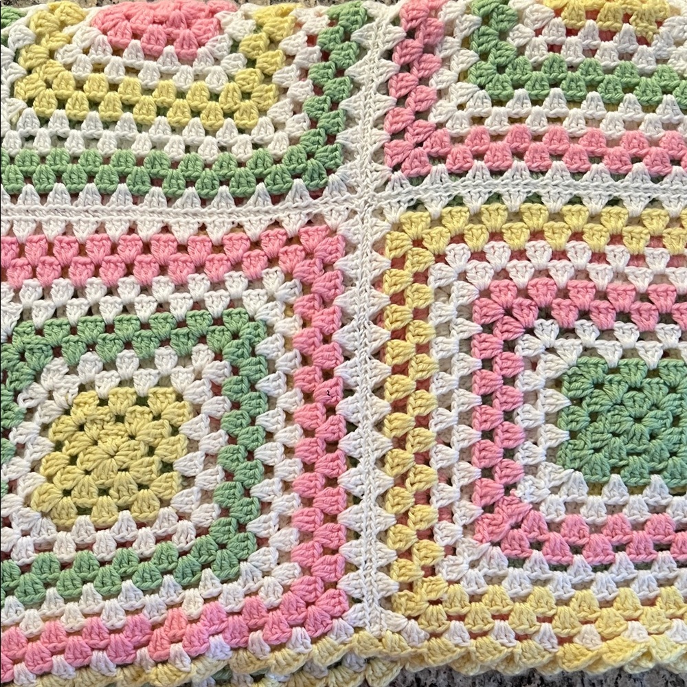 Pastel Crochet Granny Square Throw Blanket - Unbranded